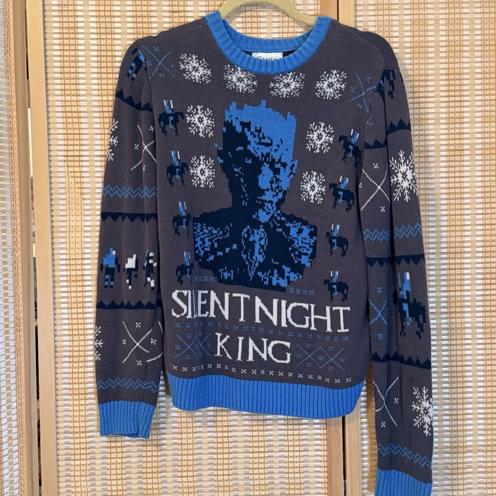 HBO Game of Thrones Mens S Pullover Sweater Silent Night King Ugly Christmas